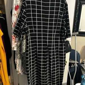 Black Windowpane Midi Dress - Modern Grid Print